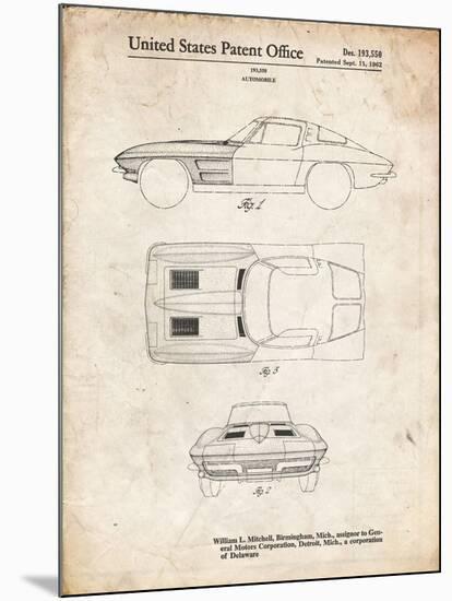 PP90-Vintage Parchment 1962 Corvette Stingray Patent Poster-Cole Borders-Mounted Giclee Print