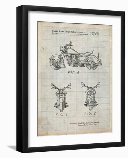 PP901-Antique Grid Parchment Kawasaki Motorcycle Patent Poster-Cole Borders-Framed Giclee Print