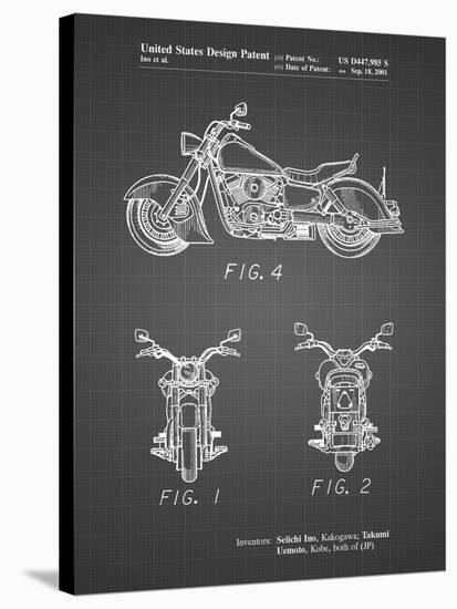 PP901-Black Grid Kawasaki Motorcycle Patent Poster-Cole Borders-Stretched Canvas