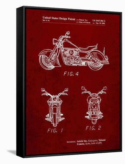 PP901-Burgundy Kawasaki Motorcycle Patent Poster-Cole Borders-Framed Stretched Canvas