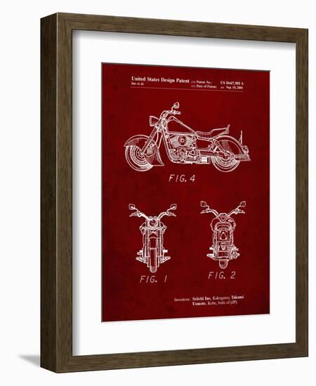 PP901-Burgundy Kawasaki Motorcycle Patent Poster-Cole Borders-Framed Giclee Print