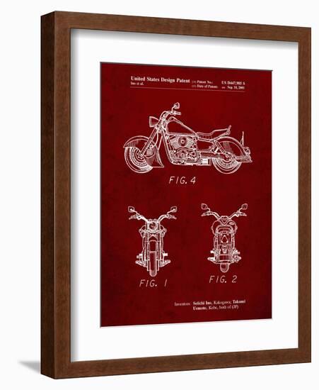 PP901-Burgundy Kawasaki Motorcycle Patent Poster-Cole Borders-Framed Giclee Print