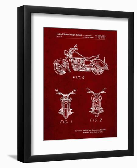 PP901-Burgundy Kawasaki Motorcycle Patent Poster-Cole Borders-Framed Giclee Print