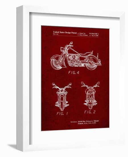 PP901-Burgundy Kawasaki Motorcycle Patent Poster-Cole Borders-Framed Giclee Print