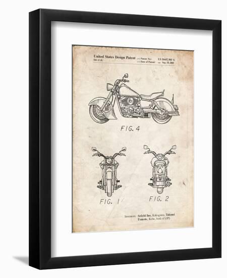 PP901-Vintage Parchment Kawasaki Motorcycle Patent Poster-Cole Borders-Framed Giclee Print