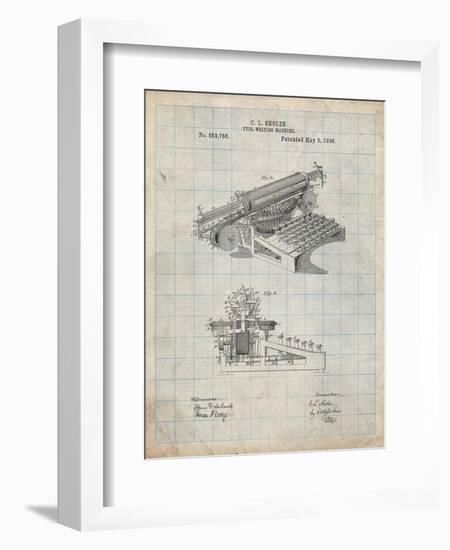 PP918-Antique Grid Parchment Last Sholes Typewriter Patent Poster-Cole Borders-Framed Giclee Print