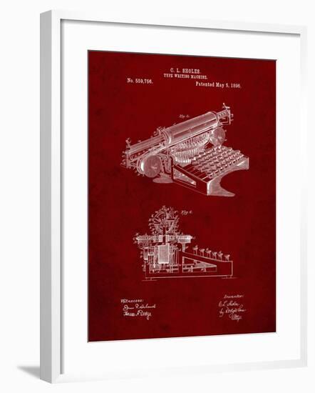 PP918-Burgundy Last Sholes Typewriter Patent Poster-Cole Borders-Framed Giclee Print