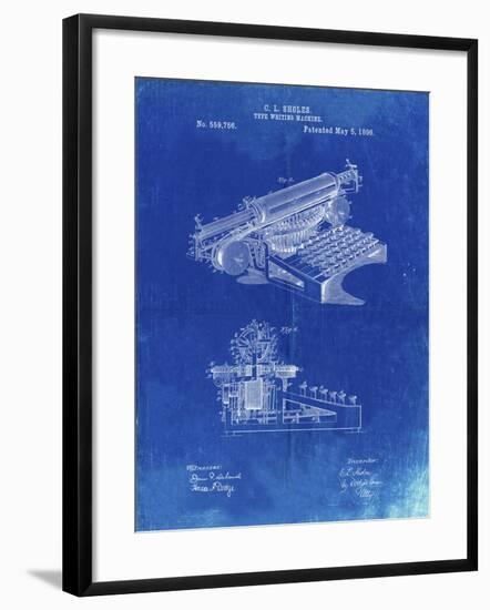 PP918-Faded Blueprint Last Sholes Typewriter Patent Poster-Cole Borders-Framed Giclee Print