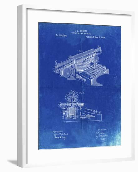 PP918-Faded Blueprint Last Sholes Typewriter Patent Poster-Cole Borders-Framed Giclee Print