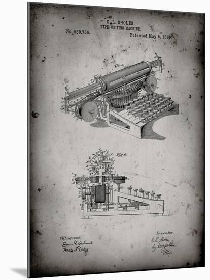 PP918-Faded Grey Last Sholes Typewriter Patent Poster-Cole Borders-Mounted Giclee Print