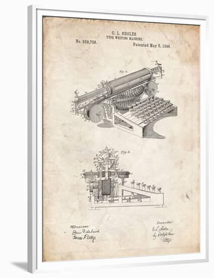 PP918-Vintage Parchment Last Sholes Typewriter Patent Poster-Cole Borders-Framed Premium Giclee Print