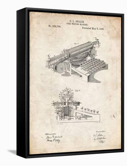 PP918-Vintage Parchment Last Sholes Typewriter Patent Poster-Cole Borders-Framed Stretched Canvas