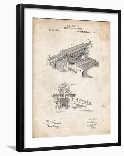 PP918-Vintage Parchment Last Sholes Typewriter Patent Poster-Cole Borders-Framed Giclee Print