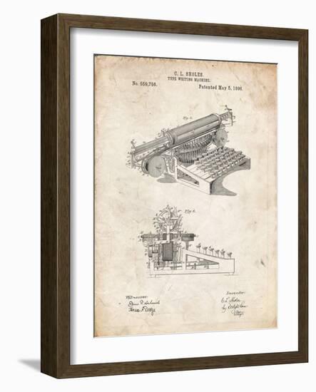 PP918-Vintage Parchment Last Sholes Typewriter Patent Poster-Cole Borders-Framed Giclee Print