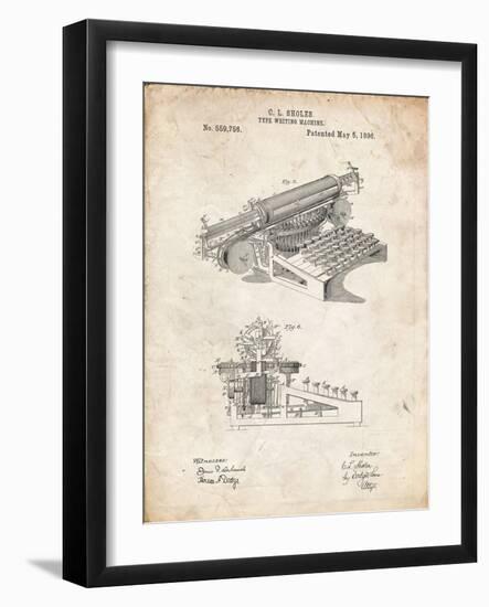 PP918-Vintage Parchment Last Sholes Typewriter Patent Poster-Cole Borders-Framed Giclee Print