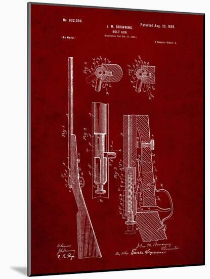 PP93-Burgundy Browning Bolt Action Gun Patent Poster-Cole Borders-Mounted Giclee Print