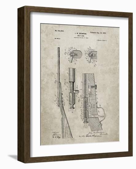 PP93-Sandstone Browning Bolt Action Gun Patent Poster-Cole Borders-Framed Giclee Print