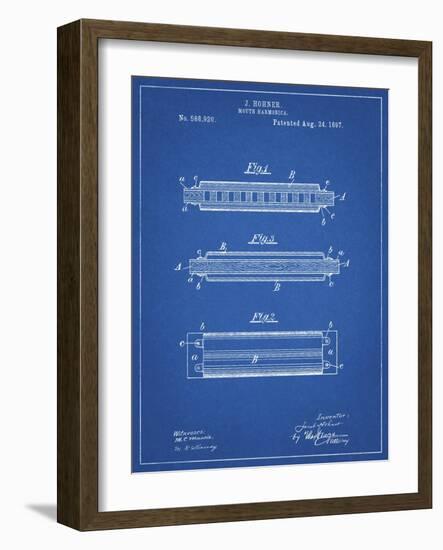 PP94-Blueprint Hohner Harmonica Patent Poster-Cole Borders-Framed Giclee Print