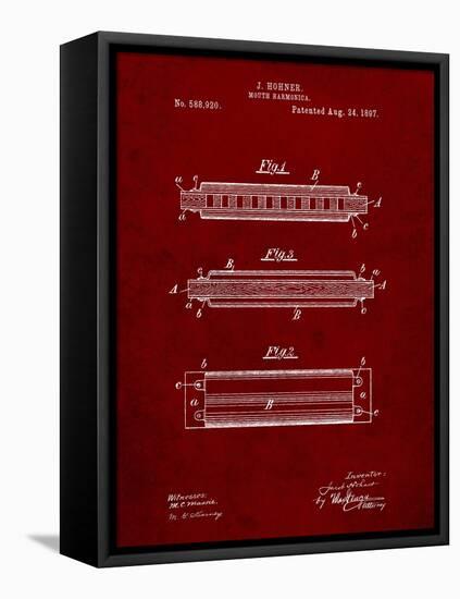 PP94-Burgundy Hohner Harmonica Patent Poster-Cole Borders-Framed Stretched Canvas