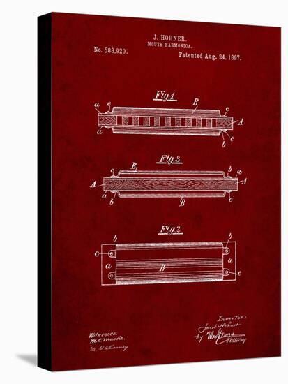 PP94-Burgundy Hohner Harmonica Patent Poster-Cole Borders-Stretched Canvas