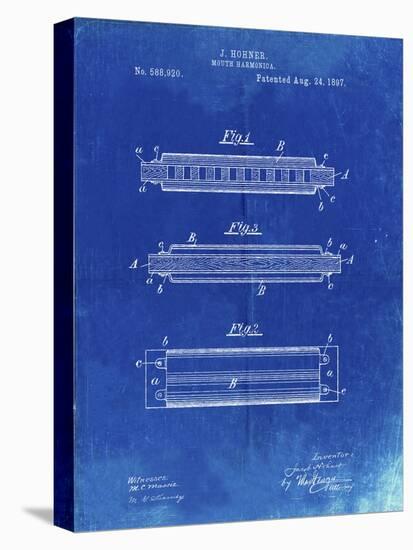 PP94-Faded Blueprint Hohner Harmonica Patent Poster-Cole Borders-Stretched Canvas