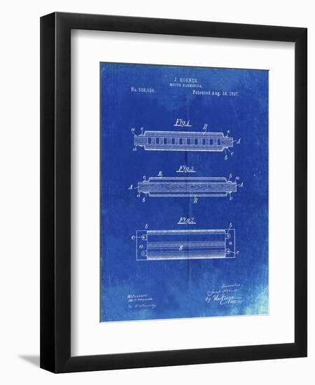PP94-Faded Blueprint Hohner Harmonica Patent Poster-Cole Borders-Framed Giclee Print