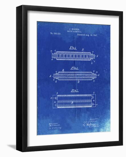 PP94-Faded Blueprint Hohner Harmonica Patent Poster-Cole Borders-Framed Giclee Print