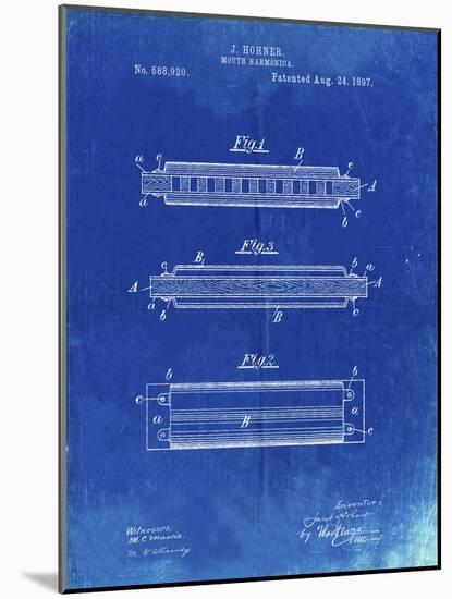 PP94-Faded Blueprint Hohner Harmonica Patent Poster-Cole Borders-Mounted Giclee Print