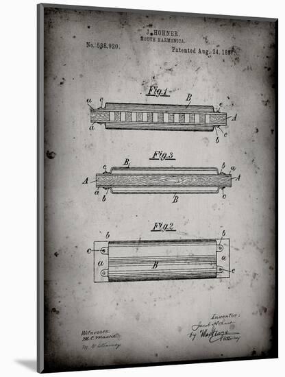 PP94-Faded Grey Hohner Harmonica Patent Poster-Cole Borders-Mounted Giclee Print