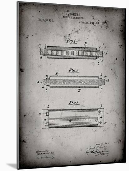 PP94-Faded Grey Hohner Harmonica Patent Poster-Cole Borders-Mounted Giclee Print