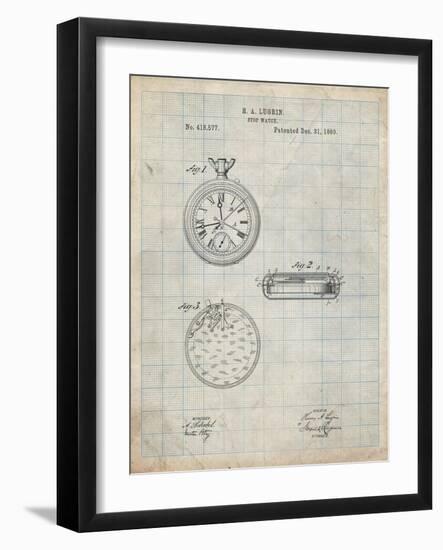 PP940-Antique Grid Parchment Lemania Swiss Stopwatch Patent Poster-Cole Borders-Framed Giclee Print