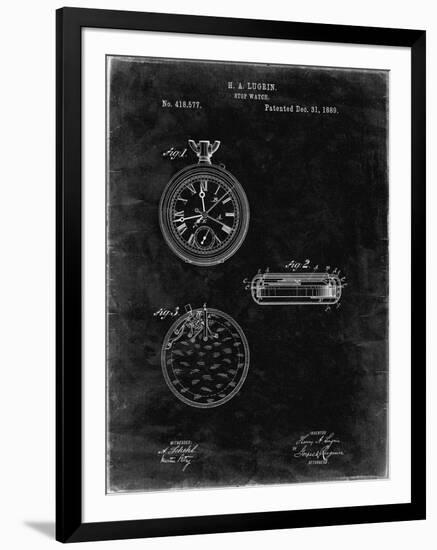 PP940-Black Grunge Lemania Swiss Stopwatch Patent Poster-Cole Borders-Framed Giclee Print
