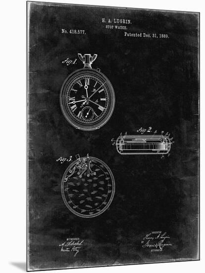 PP940-Black Grunge Lemania Swiss Stopwatch Patent Poster-Cole Borders-Mounted Giclee Print