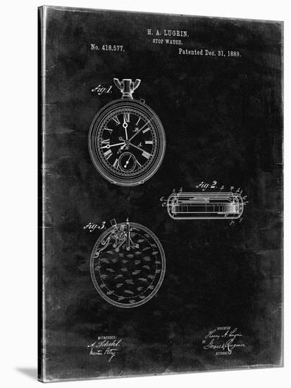 PP940-Black Grunge Lemania Swiss Stopwatch Patent Poster-Cole Borders-Stretched Canvas