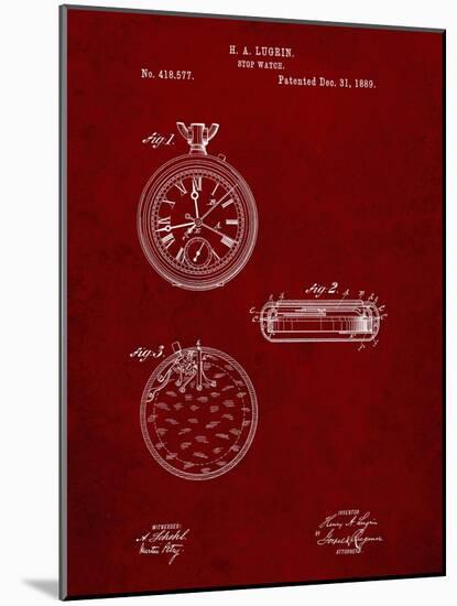 PP940-Burgundy Lemania Swiss Stopwatch Patent Poster-Cole Borders-Mounted Giclee Print