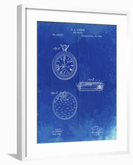 PP940-Faded Blueprint Lemania Swiss Stopwatch Patent Poster-Cole Borders-Framed Giclee Print