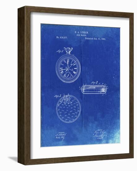 PP940-Faded Blueprint Lemania Swiss Stopwatch Patent Poster-Cole Borders-Framed Giclee Print