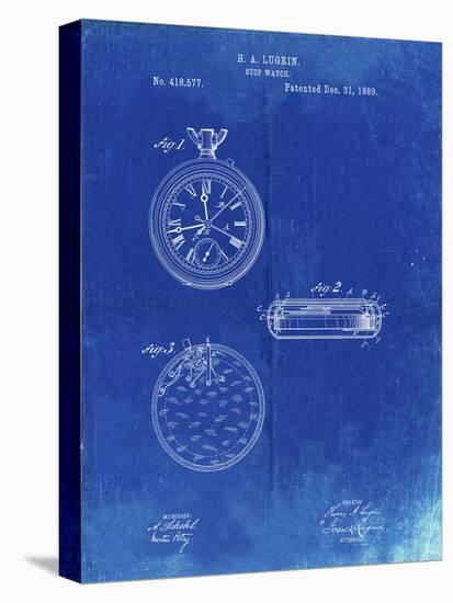 PP940-Faded Blueprint Lemania Swiss Stopwatch Patent Poster-Cole Borders-Stretched Canvas