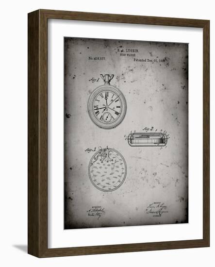 PP940-Faded Grey Lemania Swiss Stopwatch Patent Poster-Cole Borders-Framed Giclee Print