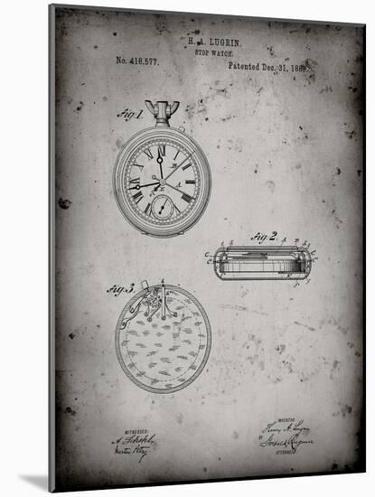 PP940-Faded Grey Lemania Swiss Stopwatch Patent Poster-Cole Borders-Mounted Giclee Print