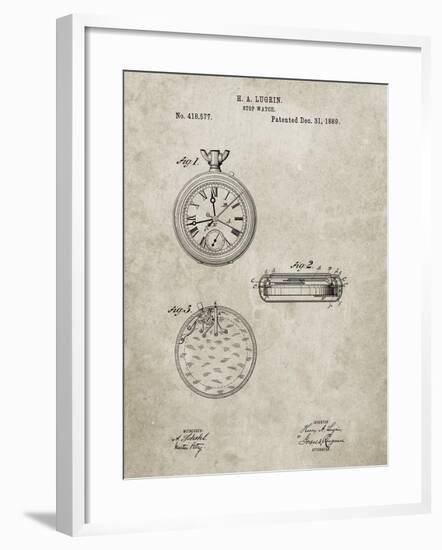 PP940-Sandstone Lemania Swiss Stopwatch Patent Poster-Cole Borders-Framed Giclee Print