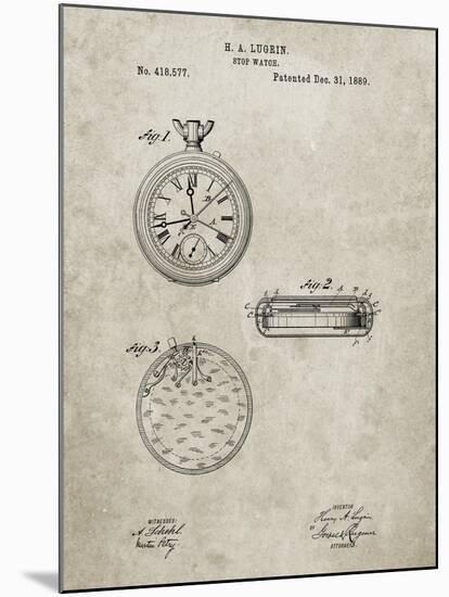 PP940-Sandstone Lemania Swiss Stopwatch Patent Poster-Cole Borders-Mounted Giclee Print