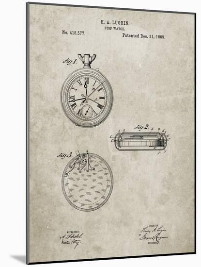 PP940-Sandstone Lemania Swiss Stopwatch Patent Poster-Cole Borders-Mounted Giclee Print