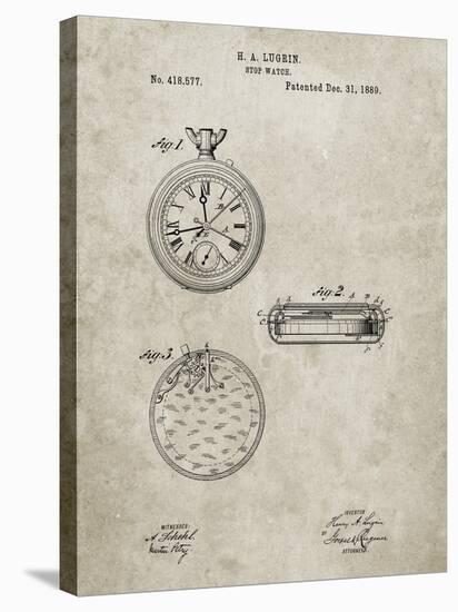 PP940-Sandstone Lemania Swiss Stopwatch Patent Poster-Cole Borders-Stretched Canvas