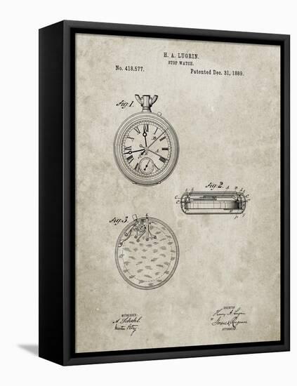 PP940-Sandstone Lemania Swiss Stopwatch Patent Poster-Cole Borders-Framed Stretched Canvas