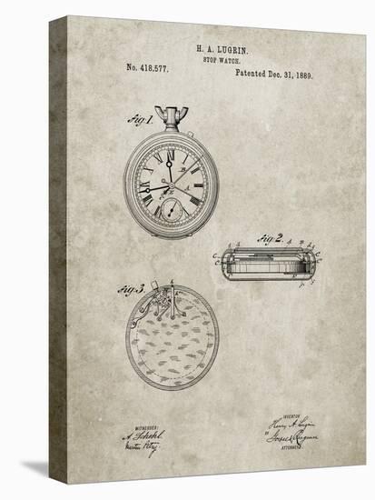 PP940-Sandstone Lemania Swiss Stopwatch Patent Poster-Cole Borders-Stretched Canvas