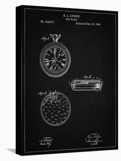 PP940-Vintage Black Lemania Swiss Stopwatch Patent Poster-Cole Borders-Stretched Canvas