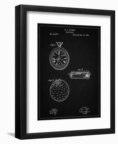 PP940-Vintage Black Lemania Swiss Stopwatch Patent Poster-Cole Borders-Framed Premium Giclee Print