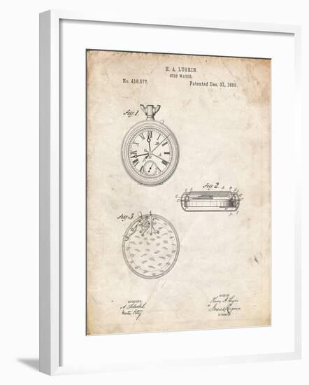 PP940-Vintage Parchment Lemania Swiss Stopwatch Patent Poster-Cole Borders-Framed Giclee Print