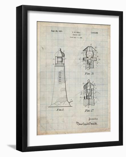 PP941-Antique Grid Parchment Lighthouse Patent Poster-Cole Borders-Framed Giclee Print
